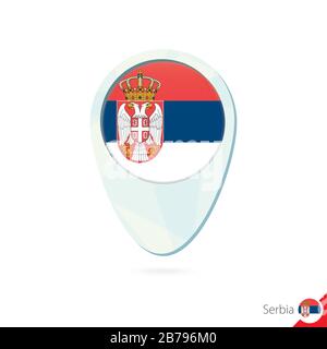 Serbia flag location map pin icon on white background. Vector Illustration. Stock Vector