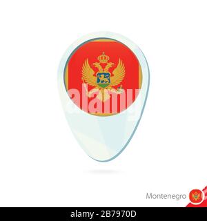 Montenegro flag location map pin icon on white background. Vector Illustration. Stock Vector