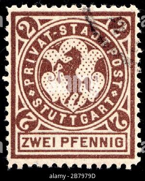 Germany Stuttgart 1886 local stamp - 2 used. Stock Photo
