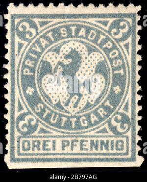 Germany Stuttgart 1886 local stamp 3pf - 3 unused. Stock Photo