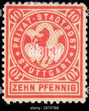 Germany Stuttgart 1886 local stamp 10pf - 5 unused. Stock Photo