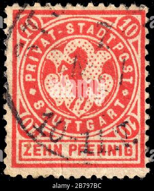 Germany Stuttgart 1886 local stamp 10pf - 5 used. Stock Photo