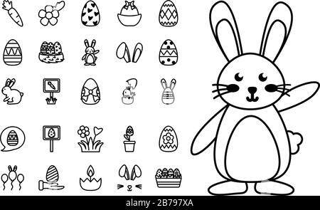 bundle of easter set line icons Stock Vector