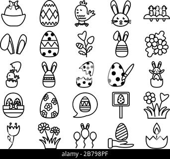 bundle of easter set line icons Stock Vector