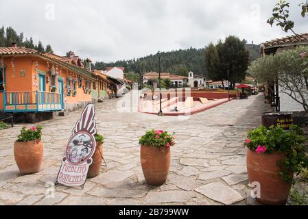 Duitama, Boyaca / Colombia; April 7, 2018: Pueblito Boyacense, a picturesque tourist spot with quiet streets and colorful facades Stock Photo