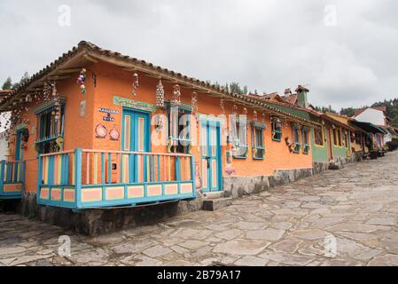 Duitama, Boyaca / Colombia; April 7, 2018: Pueblito Boyacense, a picturesque tourist spot with quiet streets and colorful facades Stock Photo