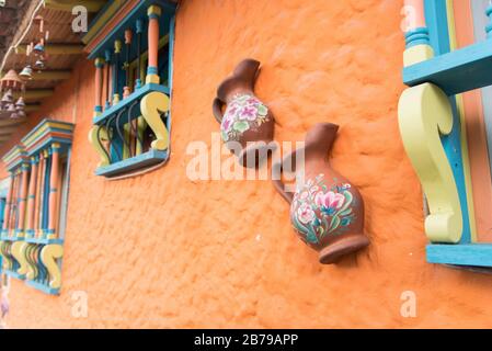 Duitama, Boyaca / Colombia; April 9, 2018: Pueblito Boyacense, a picturesque tourist spot with traditional streets and colorful facades Stock Photo