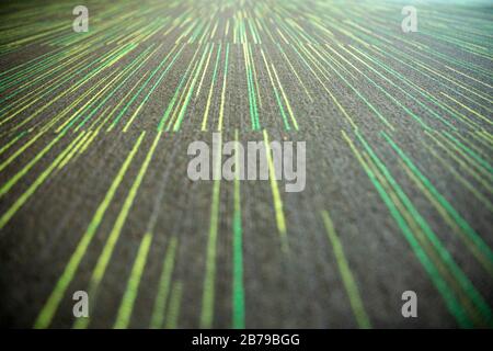 Close-up of yellow and green parallel lines in perspective. Selective Focus. Stock Photo