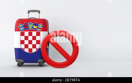 Croatia flag suitcase with no entry sign. Travel ban concept. 3D Render Stock Photo