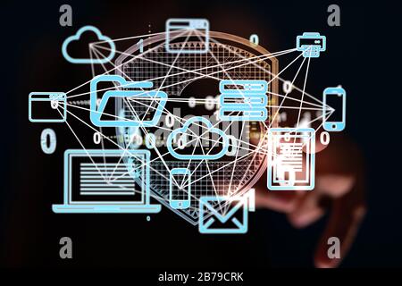 A Data sorting flow process. Big data stream futuristic infographic. Stock Photo
