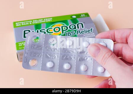 Photograph of Buscopan IBS relief tablets for the treatment of Irritable Bowel Syndrome Stock Photo