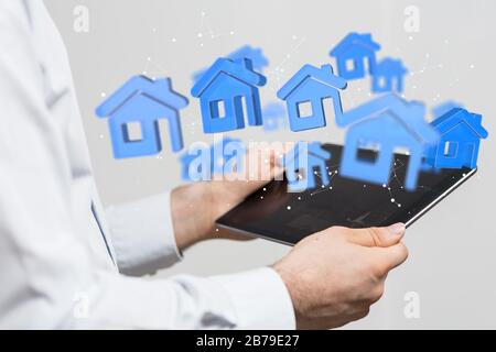 A using futuristic interface of smart home automation iot Stock Photo