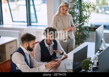 discussion  young business people on business meeting.business people  planning idea on business meeting in office. Stock Photo