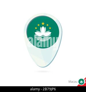 Macau flag location map pin icon on white background. Vector Illustration. Stock Vector
