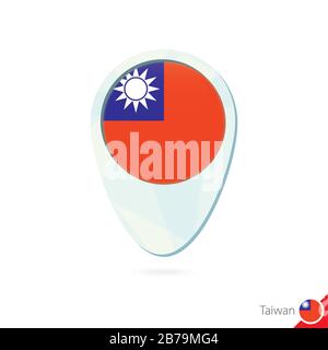 Taiwan flag location map pin icon on white background. Vector Illustration. Stock Vector