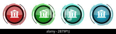 Bank round glossy vector icons, set of buttons for webdesign, internet and mobile phone applications in four colors options isolated on white backgrou Stock Vector
