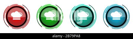 Cook round glossy vector icons, set of buttons for webdesign, internet and mobile phone applications in four colors options isolated on white backgrou Stock Vector