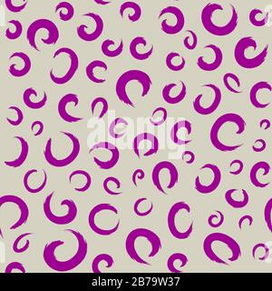 Animal inspired print neon violet purple textured brush strokes curved tails like elements on grey background seamless repeating surface eps pattern Stock Vector
