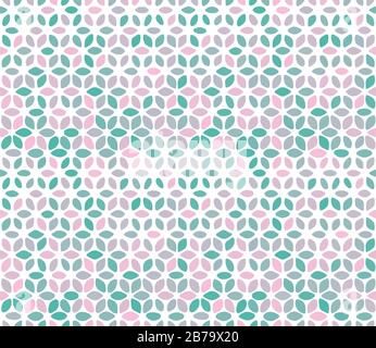 Minty green, greyish and pinkish on white simple geometric flowers of irregular sizes and various tones seamless background. Vector repeating pattern. Stock Vector