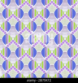Refreshing, organic nature-inspired spring vibes repeating pattern with shades of green, purple and blue. Can be used for various decor items. Stock Vector