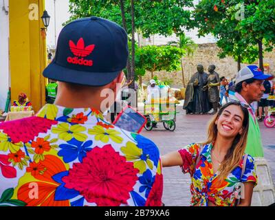 Bogota, Colombia - NOVEMBER 07, 2019: unidentified people in traditional dress in Cartagena de Indias, Colombia Stock Photo