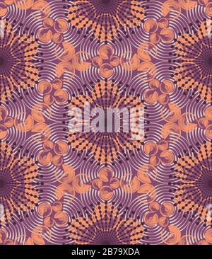 Retro elements vector seamless surface pattern design with geometric strokes, circles, curvy lines, dots in warm orange tones paired with cooler hues. Stock Vector