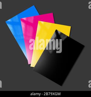 CMYK booklet covers set isolated on black background - mockup illustration Stock Photo