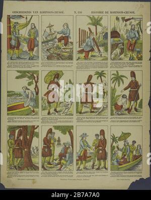 Geschiedenis van Robinson Crusoe / History of Robinson Crusoe, 1833 - 1900 print Leaf with 15 ...