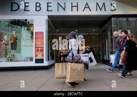 Debenhams flagship department store at 334 Oxford street, London. The retailer, which traces its roots back 243 years and started trading as a drapery and haberdasher from a shop near its Oxford Street store closed permanently in the summer of 2021. Stock Photo