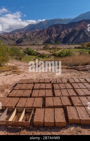 Adobe bricks ready for drying, Otro Mundo, Quebrada de Humahuaca, Quebrada de la Conchas, Chonchas Valley, Argentina, Latin America Stock Photo