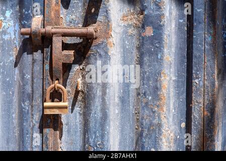 Blue door close-up detail, exterior. Essaouira, Morocco Stock Photo