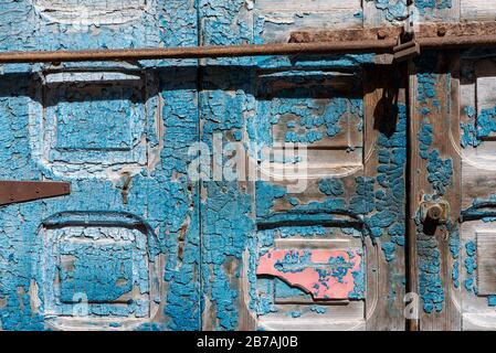 Blue door close-up detail, exterior. Essaouira, Morocco Stock Photo