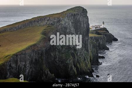 Neist Point is one of the most famous lighthouses in Scotland, and can be found on the most westerly tip of Skye near the township of Glendale. Stock Photo