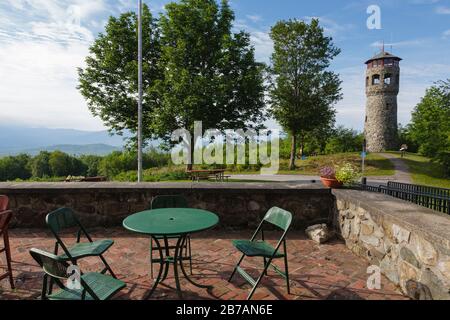 Weeks State Park - John Wingate Weeks Estate on the summit of Mt. Prospect in Lancaster, New Hampshire USA. The Mount Prospect Tower was built by John Stock Photo