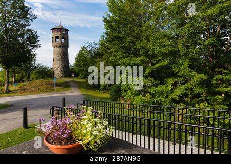 Weeks State Park - John Wingate Weeks Estate on the summit of Mt. Prospect in Lancaster, New Hampshire USA. The Mount Prospect Tower was built by John Stock Photo