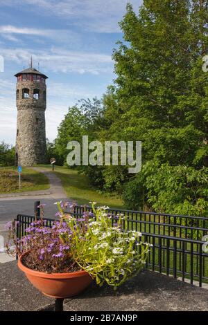 Weeks State Park - John Wingate Weeks Estate on the summit of Mt. Prospect in Lancaster, New Hampshire USA. The Mount Prospect Tower was built by John Stock Photo