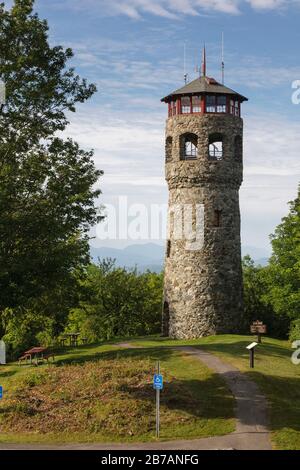 Weeks State Park - John Wingate Weeks Estate on the summit of Mt. Prospect in Lancaster, New Hampshire USA. The Mount Prospect Tower was built by John Stock Photo