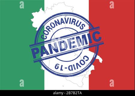 Coronavirus. Pandemic in Italy. vector illustration with italian flag background and map of italy. Vector illustration for coronavirus alert Stock Vector