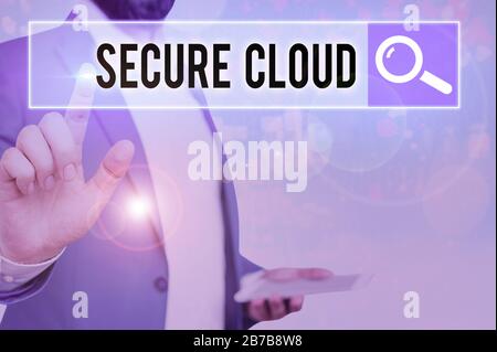 Word writing text Secure Cloud. Business photo showcasing Protect the stored information safe Controlled technology Stock Photo
