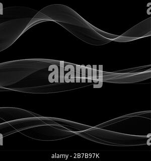 Abstract smoky wave set. white lines on a black background. vector layout for the design of brochures, leaflets, advertising banners Stock Vector