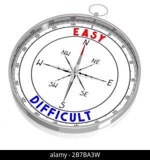 Easy or difficult - 3D compass Stock Photo