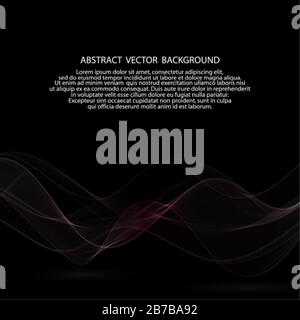 smoky wave on a black background. presentation template. layout for cover, brochure, flyer, banner, card, certificate Stock Vector