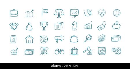 Business hand drawn icons set. Elements for website or mobile app Stock Vector