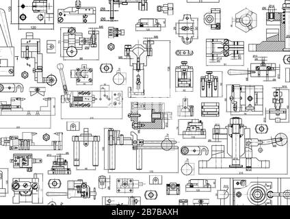 Engineering backgrounds. Mechanical engineering drawings. Cover. Banner. Technical Design. Draft. Stock Vector