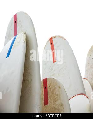 Isolation Of Grungy Old Sandy Surfboards For Rental In Waikiki, Hawaii