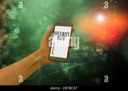 Text sign showing Security Bot. Business photo text software that performs an automated task over the Internet Stock Photo