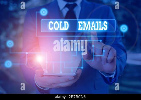 Text sign showing Cold Emails. Business photo showcasing unsolicited email sent to a receiver without prior contact Stock Photo