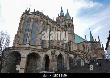 ERFURT, GERMANY - February 23, 2019: The cathedral of Erfurt on a sunny day with blue sky Stock Photo