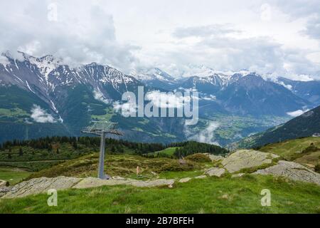 Gondola station Moosfluh near Bettmeralp and Aletsch glacier in the Swiss alps Stock Photo