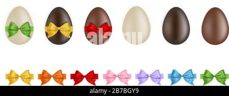 set of chocolate eggs with colorful bows and ribbons Stock Vector